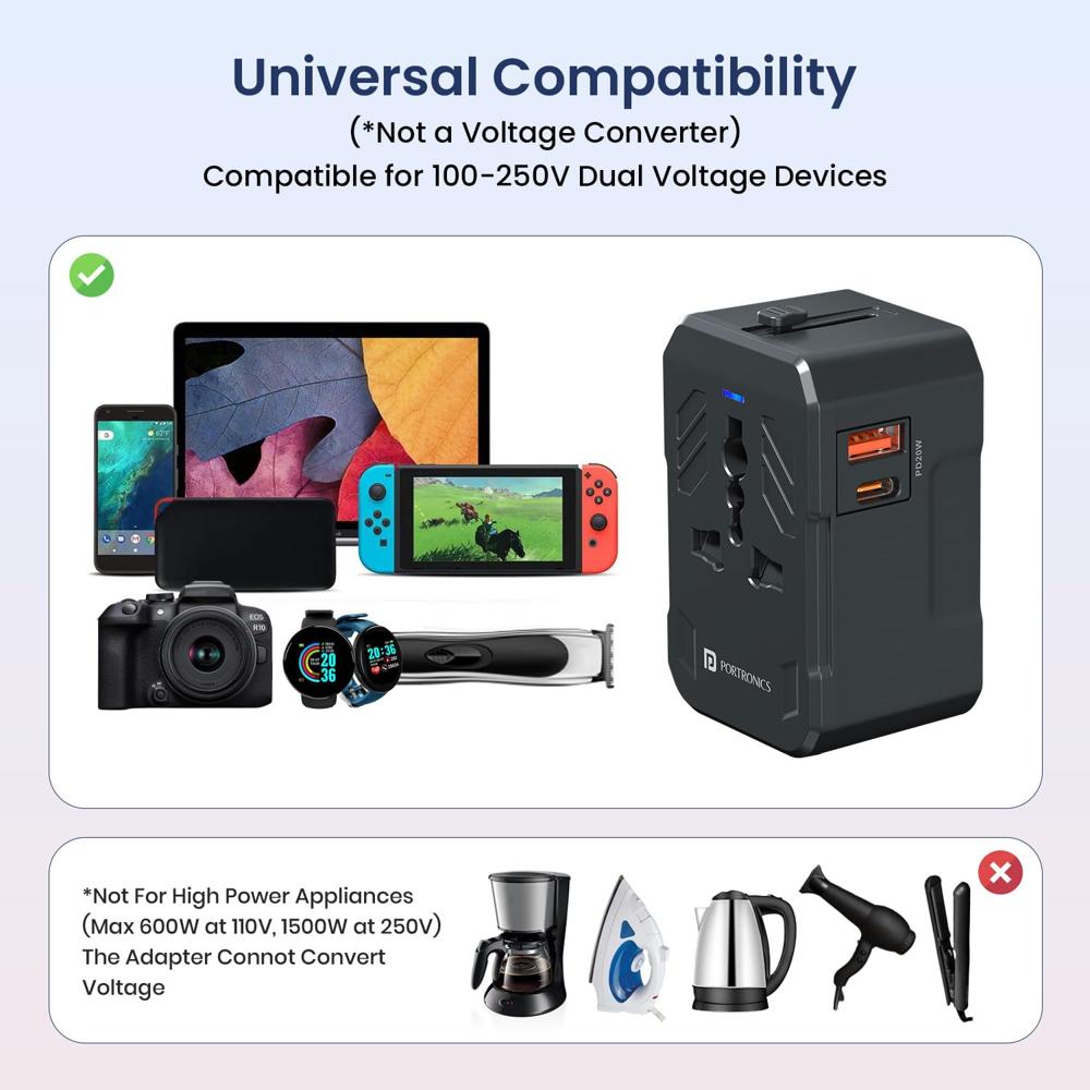 Portronics Juicemate 4 Universal Travel Adapter with 20W Type C PD & 18W