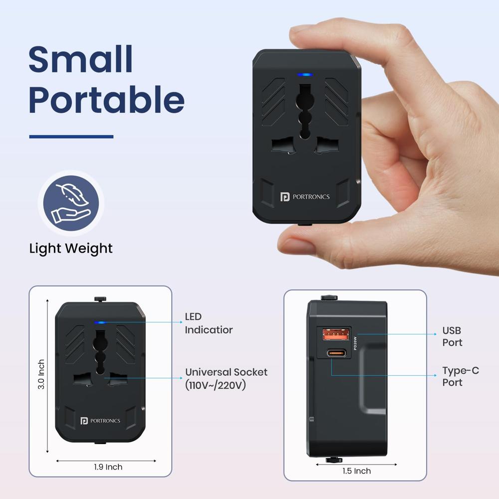Portronics Juicemate 4 Universal Travel Adapter with 20W Type C PD & 18W
