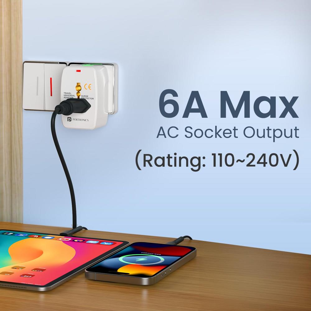 Portronics Juicemate Go Universal Travel Adapter with 6A AC Socket