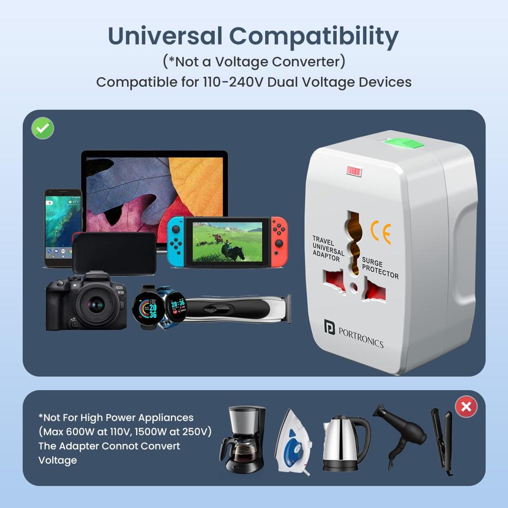 Portronics Juicemate Go Universal Travel Adapter with 6A AC Socket