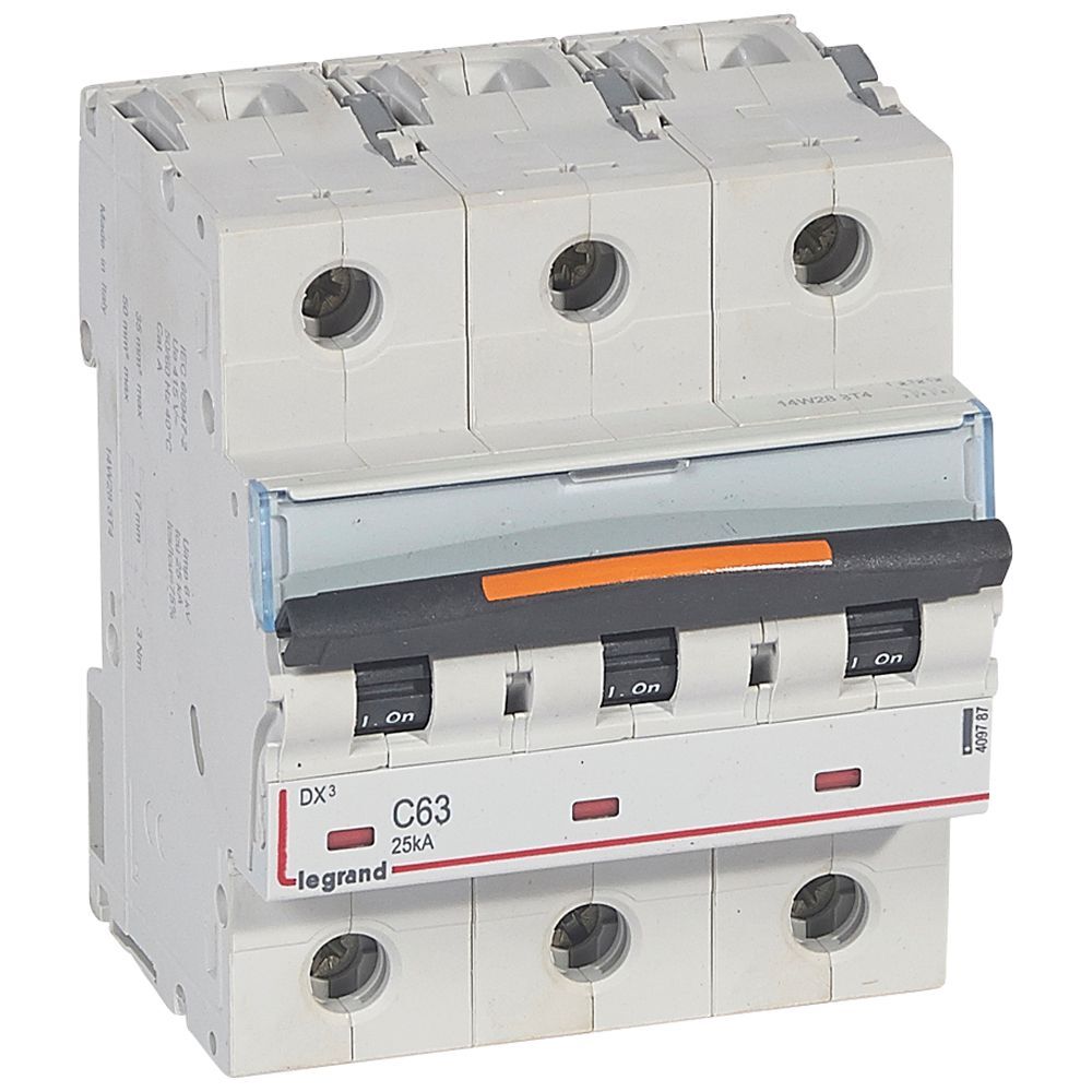 Legrand Dx3 3 Pole 63A Mcb - Breaking Capacity: 25Ka