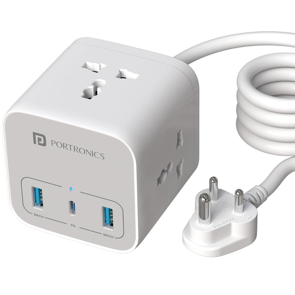 Portronics 20w Volt 20 High Speed Smart Desktop Charger With 3m Copper Cable - Color: White