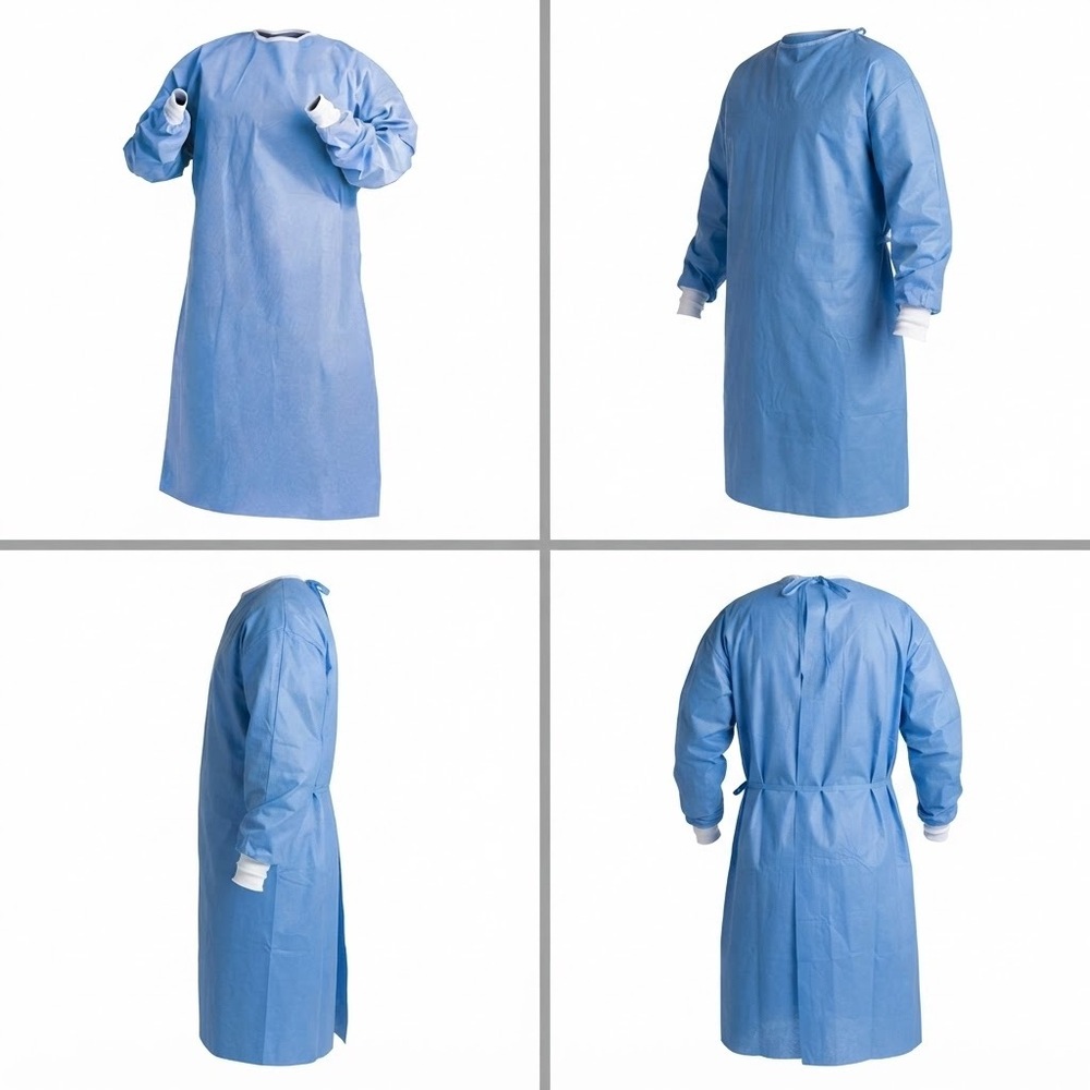 Non Woven Apron - Non Woven Polypropylene, Approx. 40x30 Inches, Blue | PE Laminated, Waterproof, Disposable, Elastic Cuffs, Tie-On