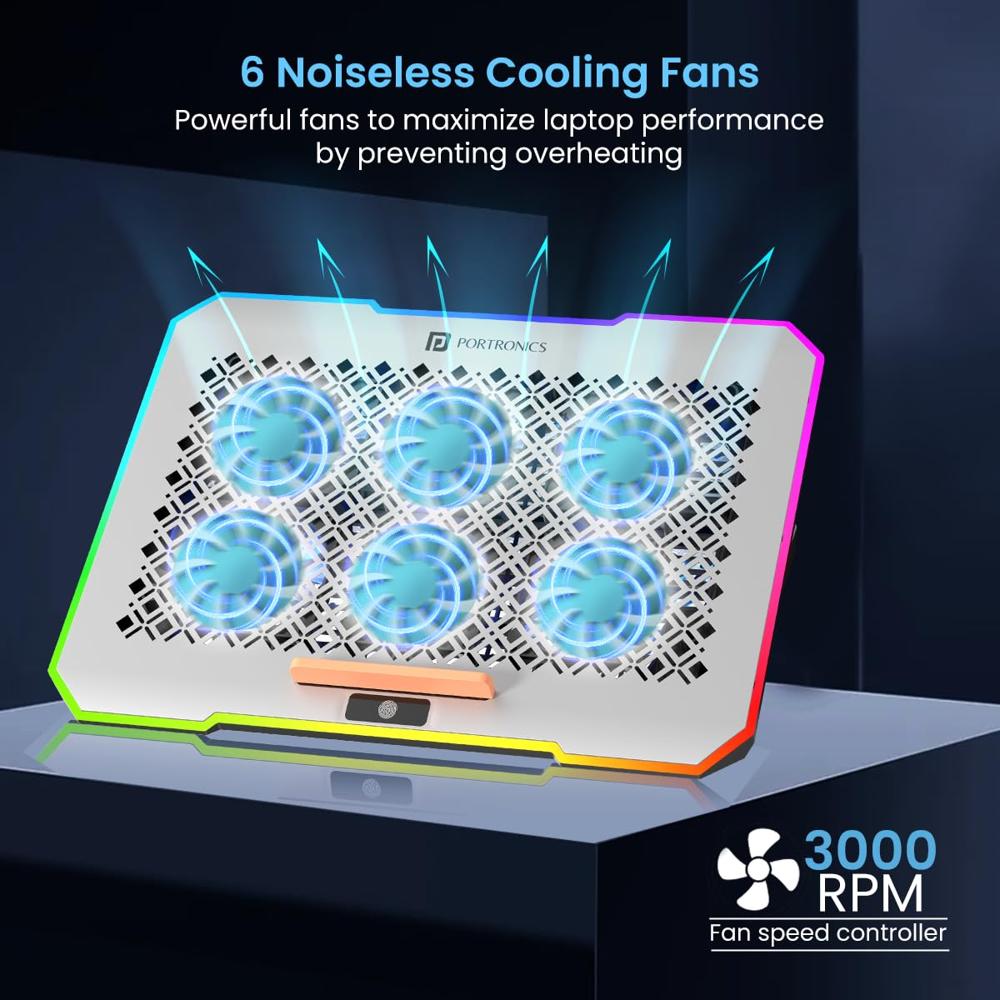 Portronics My Buddy Air Pro Laptop Cooling Pad with 6 Cooling Fans, 5-Level