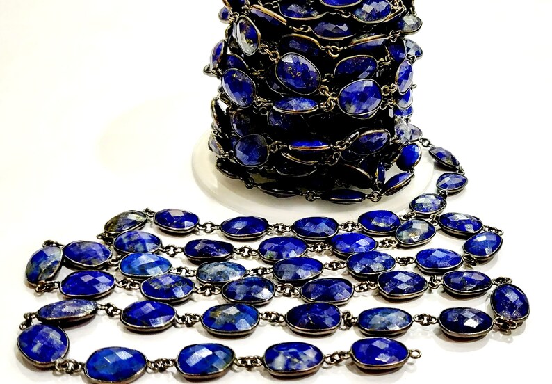 Natural Lapis Lazuli Uneven Free Shape Briolette Faceted Bezel Connector Chain 10 to 15mm