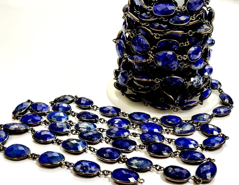 Natural Lapis Lazuli Uneven Free Shape Briolette Faceted Bezel Connector Chain 10 to 15mm