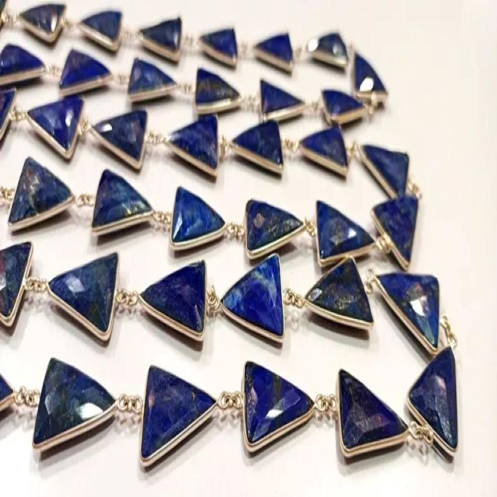 Natural Lapis Lazuli Trillian Cut Briolette 15x20mm Bezel Connector Chain Sold per foot