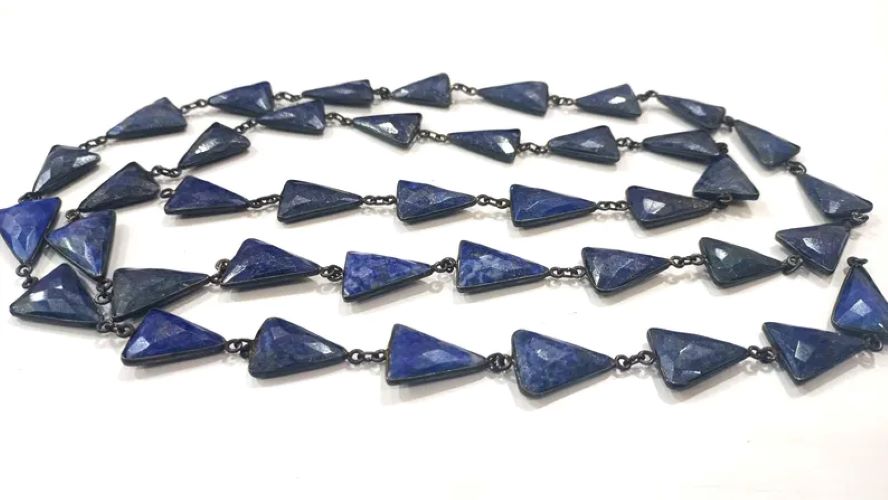 Natural Lapis Lazuli Trillian Cut Briolette 15x20mm Bezel Connector Chain Sold per foot