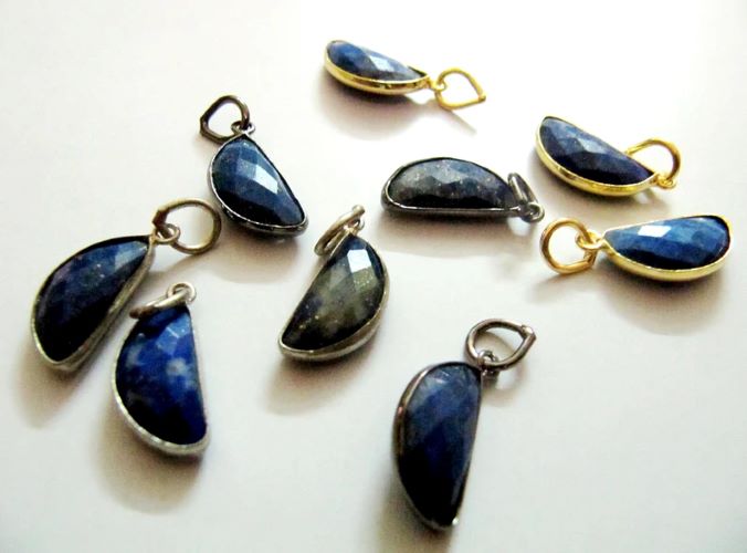 Natural Lapis Lazuli D Shape 8x16mm Half Moon Briolette Faceted Gemstone Charm Pendant