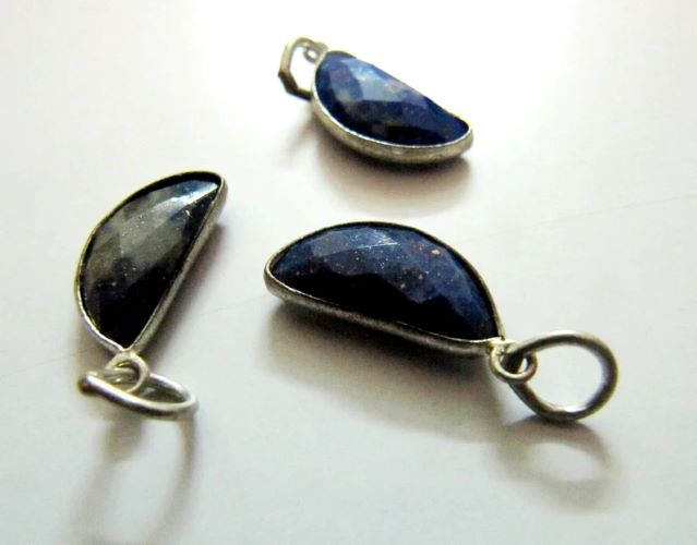 Natural Lapis Lazuli D Shape 8x16mm Half Moon Briolette Faceted Gemstone Charm Pendant