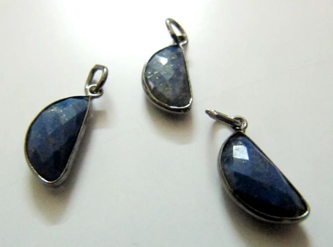 Natural Lapis Lazuli D Shape 8x16mm Half Moon Briolette Faceted Gemstone Charm Pendant