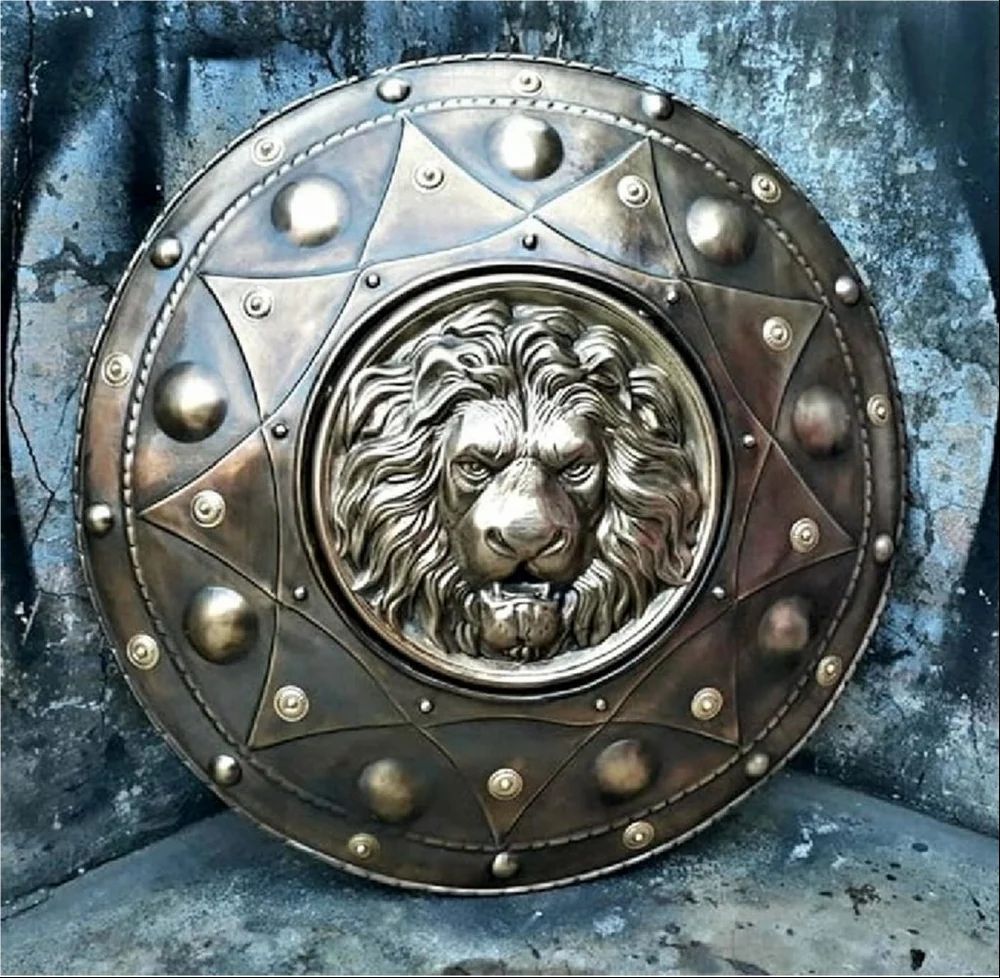 Medieval Round Shield Lion Embossed Brass Antique Big 24 inch Armor Shield