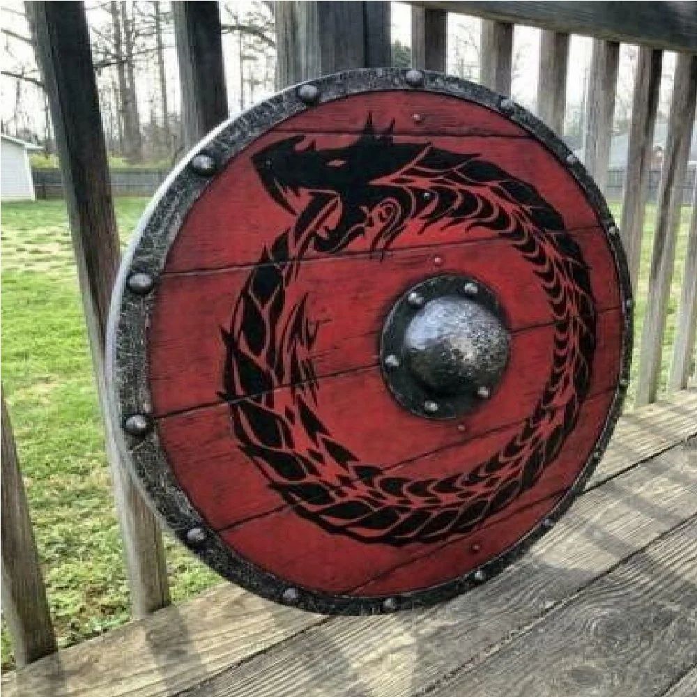 Round Shield Warrior Wooden Viking Black Dragon Authentic Shield