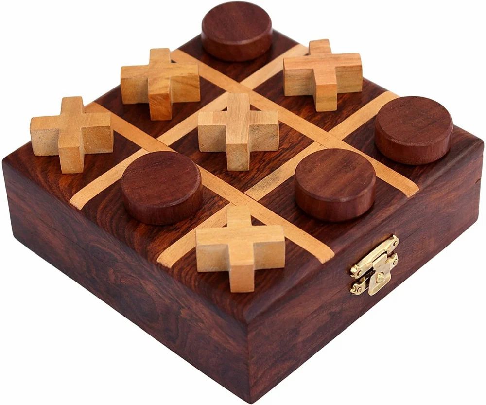 Handmade Puzzle Wooden Toys Game Tie-Tac-Toe Wooden Box Game