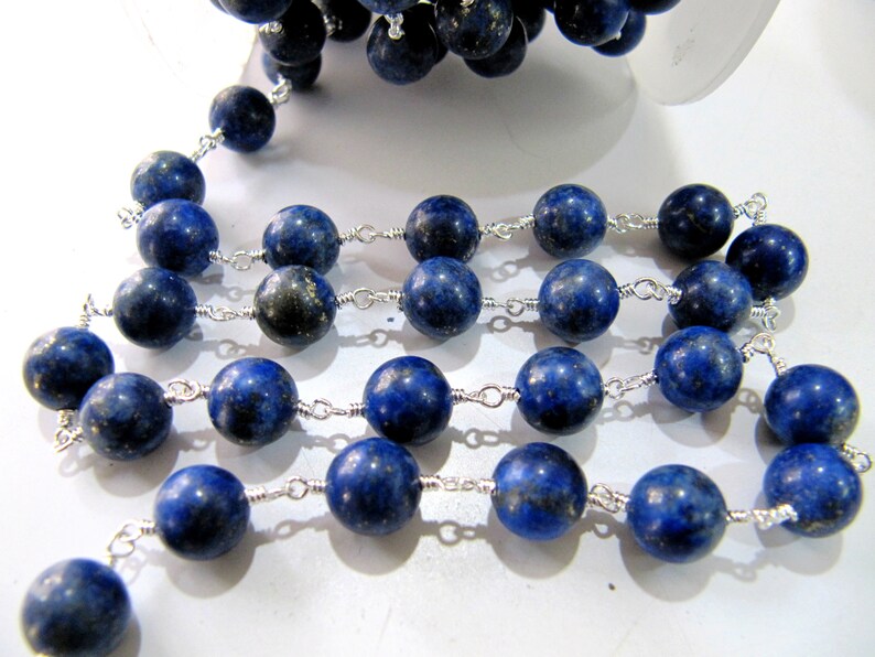 3 Feet-Lapis Lazuli Round Plain 8 to 9mm beads Rosary Chain, Chinese Lapis Beaded Chain