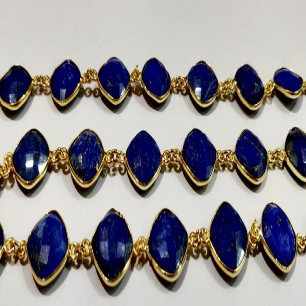 Lapis Lazuli Briolette Faceted Cushion Shape Size 12 to 13mm Bezel Connector Link Chain Sold Per Foot