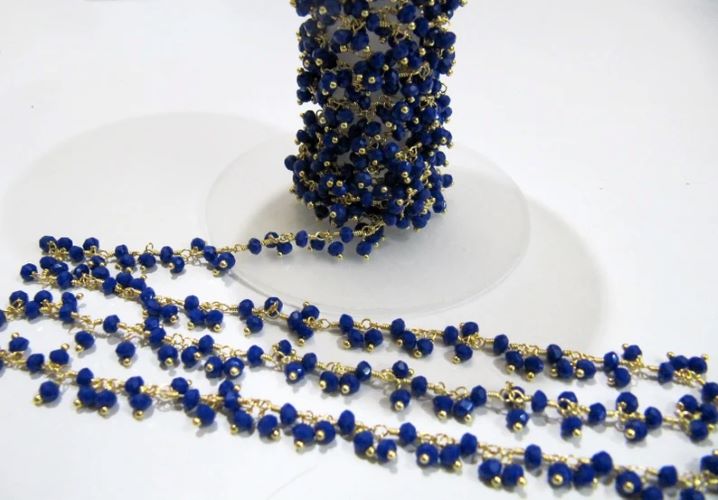 Lapis Lazuli Hydro Quartz 3mm beads Dangling Beaded Chain Cluster Chain