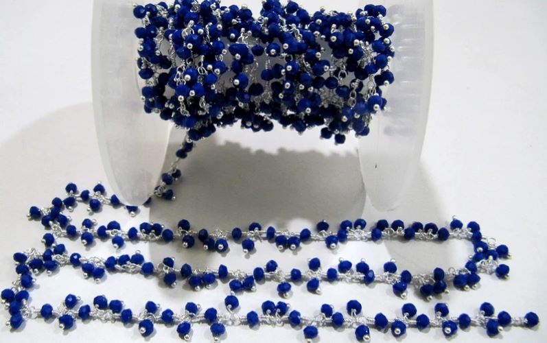 Lapis Lazuli Hydro Quartz 3mm beads Dangling Beaded Chain Cluster Chain
