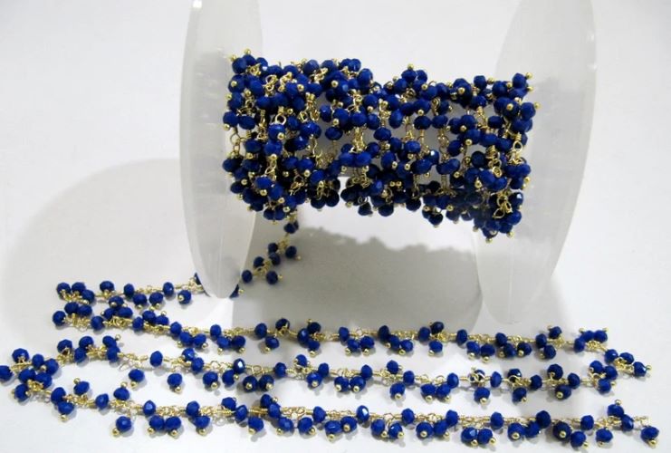 Lapis Lazuli Hydro Quartz 3mm beads Dangling Beaded Chain Cluster Chain