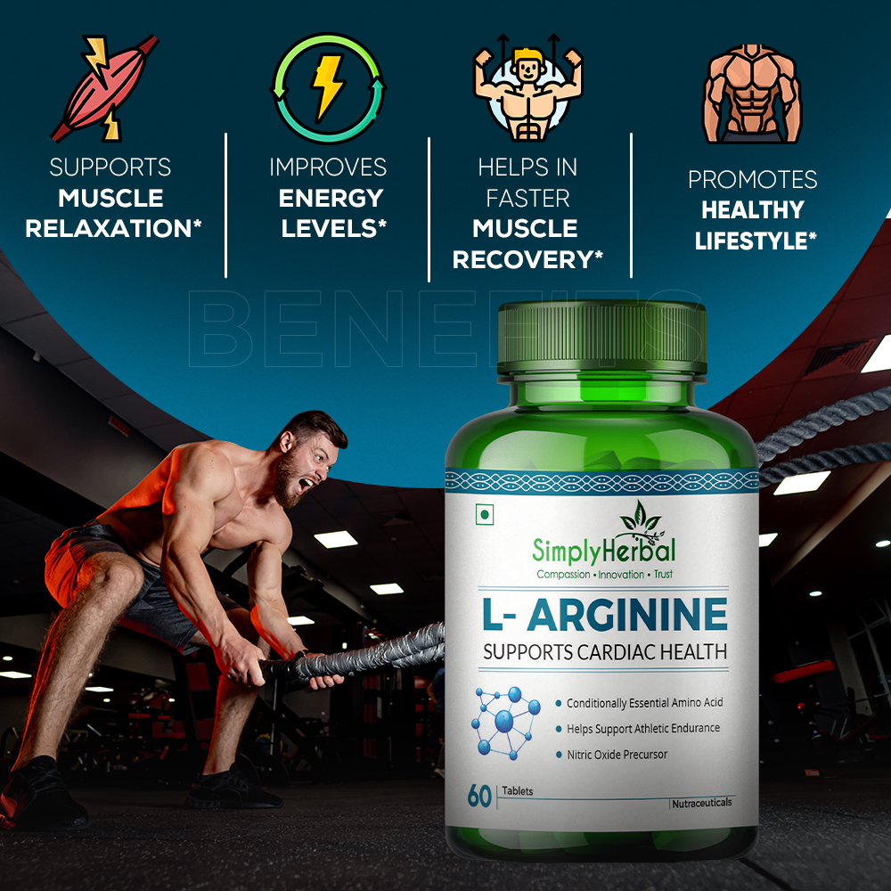 Simply Herbal L-arginine Tablets - 500 Mg Free-form Dosage, Supports Lean Muscle Gains & Nitric Oxide Production, Gluten-free & Non-gmo