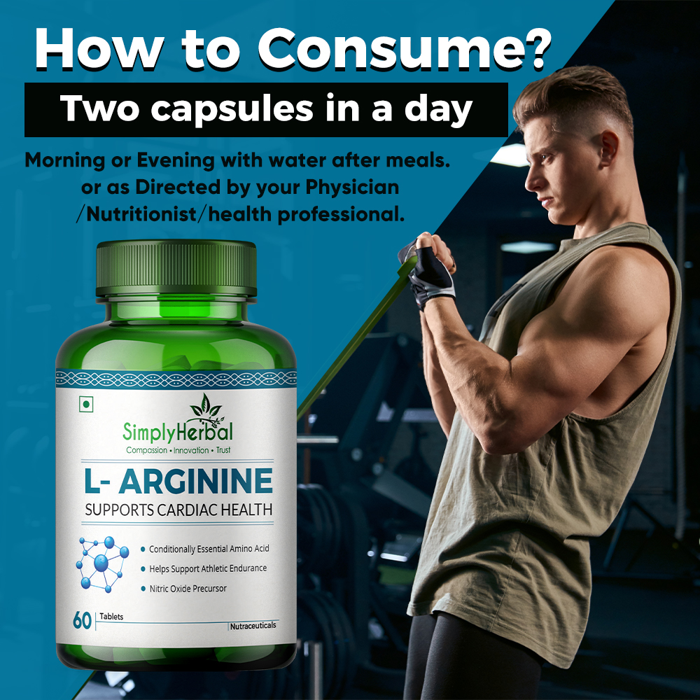 Simply Herbal L-arginine Tablets - 500 Mg Free-form Dosage, Supports Lean Muscle Gains & Nitric Oxide Production, Gluten-free & Non-gmo