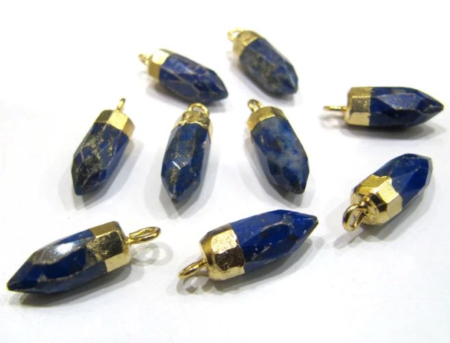 2 Piece Lapis Lazuli Magnesite Tiny Bullet Charm Pointer Pendant Single Loop Connector 
