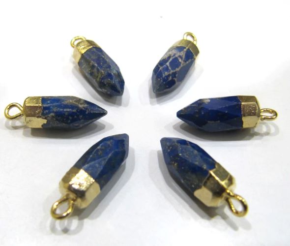 2 Piece Lapis Lazuli Magnesite Tiny Bullet Charm Pointer Pendant Single Loop Connector