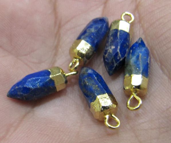 2 Piece Lapis Lazuli Magnesite Tiny Bullet Charm Pointer Pendant Single Loop Connector