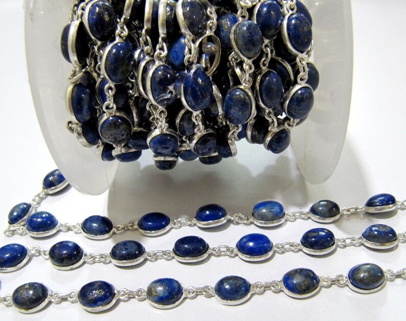 Natural Lapis Lazuli Oval Cabochon Connector Chain Lapis Plain Beads Connector Chain 7x9mm