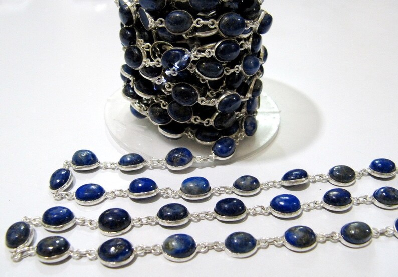 Natural Lapis Lazuli Oval Cabochon Connector Chain Lapis Plain Beads Connector Chain 7x9mm