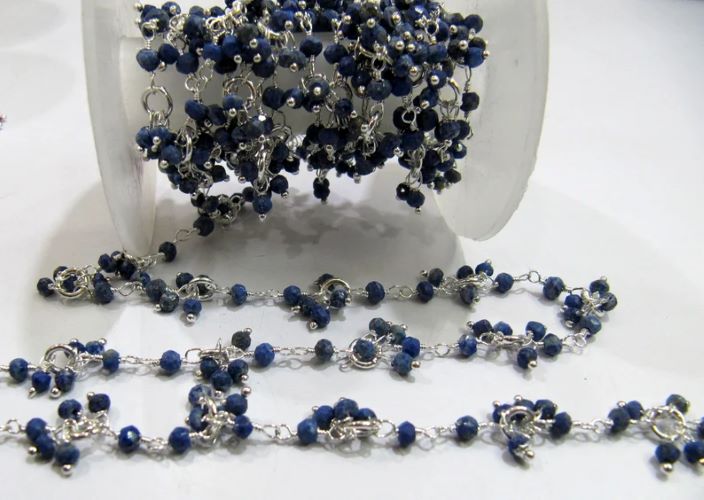 Natural Lapis lazuli Gemstone Beaded Flower Chain Rondelle faceted Beads 3 to 4mm