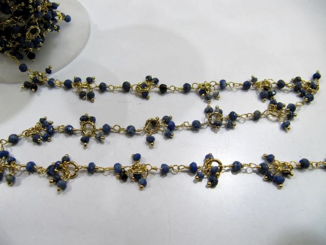 Natural Lapis lazuli Gemstone Beaded Flower Chain Rondelle faceted Beads 3 to 4mm