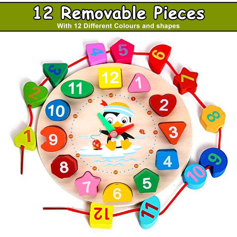 Wooden Learning Clock with Bead Lace