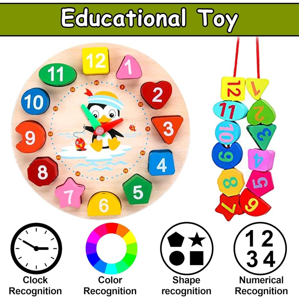 Wooden Learning Clock with Bead Lace