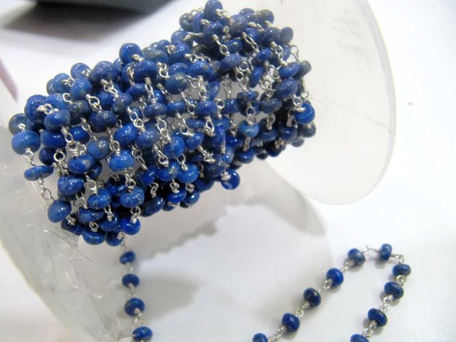 Natural Lapis Lazuli Rosary Chain Smooth Rondelle Beads 4 to 5mm Beaded Chain