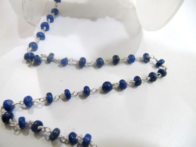 Natural Lapis Lazuli Rosary Chain Smooth Rondelle Beads 4 to 5mm Beaded Chain