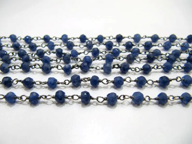 Natural Lapis Lazuli Rondelle 3-4 mm Faceted Beaded Plated Rosary Chain