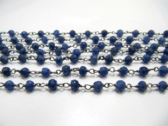 Natural Lapis Lazuli Rondelle 3-4 mm Faceted Beaded Plated Rosary Chain