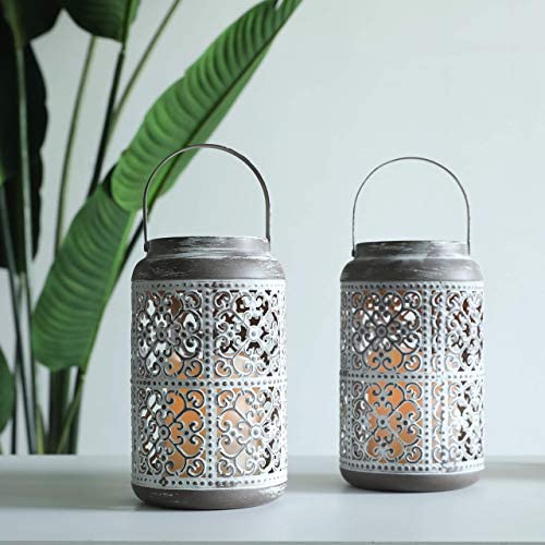 Metal lantern with antique grey finish