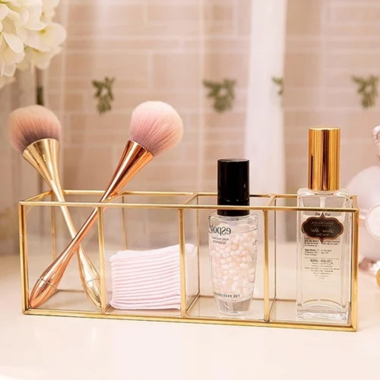 metal Glass And Brass Makeup Vanity Box
