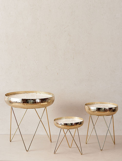 Set of 3 candle urli with stand