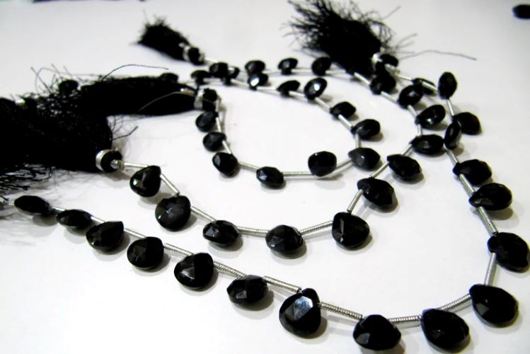 Natural Black Spinel heart Shape Briolette Faceted 8 to 10mm Gemstone beads 8 inches