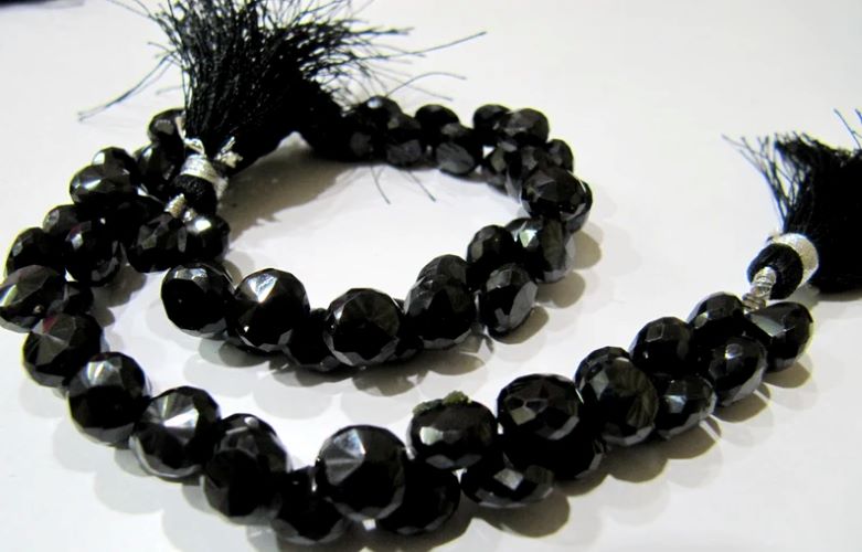 Natural Black Spinel Onion Shape Briolette Faceted 5x6mm to 7x8mm Gemstone beads 10inches