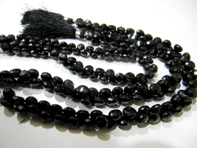 Natural Black Spinel Onion Shape Briolette Faceted 5x6mm to 7x8mm Gemstone beads 10inches