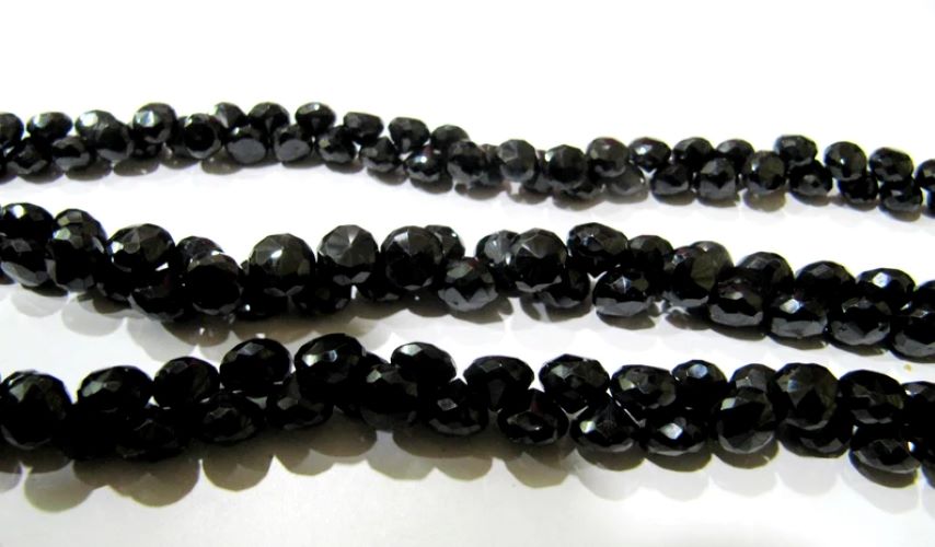 Natural Black Spinel Onion Shape Briolette Faceted 5x6mm to 7x8mm Gemstone beads 10inches