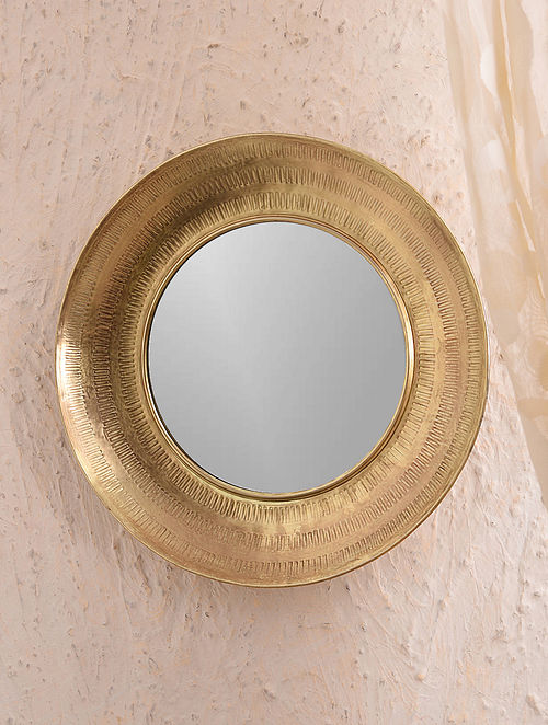 Textured Round Framed Wall Mirror - Color: Customizable
