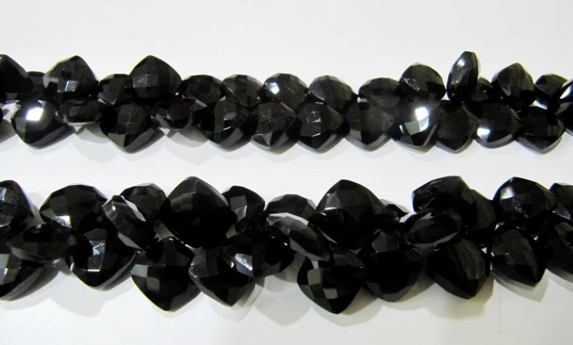 Natural Black Spinel Briolette Faceted Square Cushion Shape 10mm Size Gemstone beads Strand 8 inches long