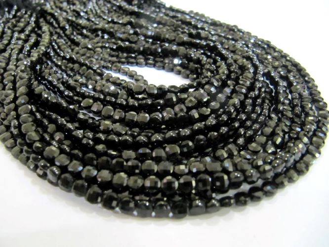 Natural Black Spinel Faceted Coin Beads Size 4mm Micro Size Strand 13 Inches Long