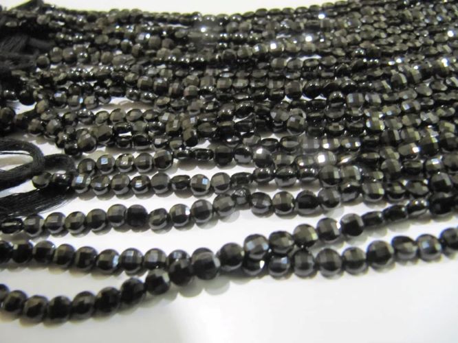 Natural Black Spinel Faceted Coin Beads Size 4mm Micro Size Strand 13 Inches Long