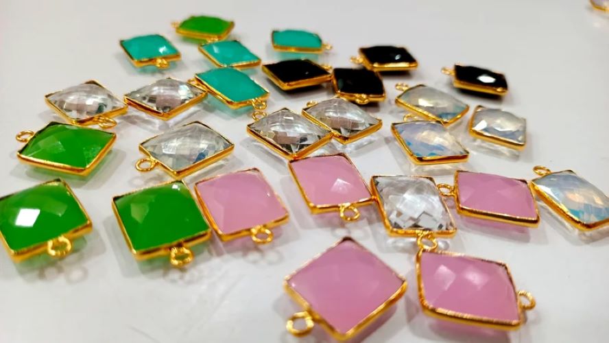 Natural Multi Gemstone Rectangle Shape 12x14mm Single Loop Bezel Connector Charms 